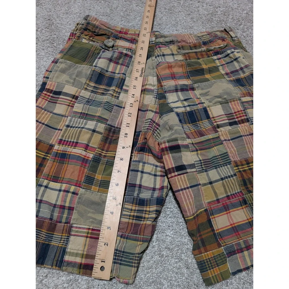 American Eagle Shorts Mens 34 Multicolor Patchwork Plaid Camo Longer Length Flat
